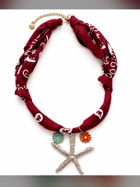 Mayamar Jewelry - New mayamar Burgundy Bandana Necklace with Starfish and flower charms